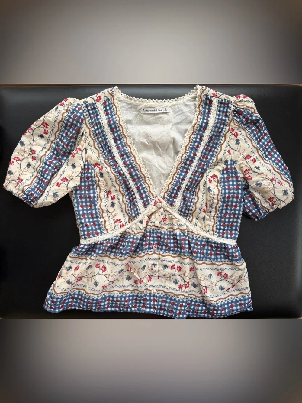 Abercrombie & Fitch Blue and Cream Floral Peplum Blouse